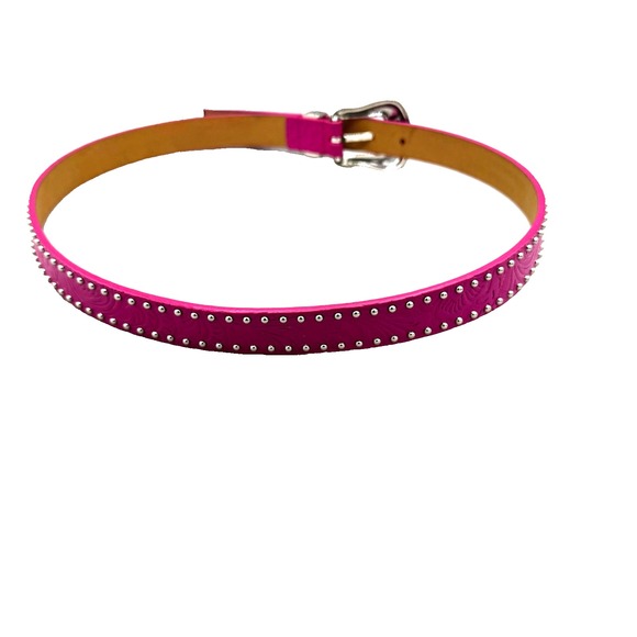 Tooled Studded Leather Western Belt Women's 38 Pink Floral Yellowstone Cowgirl - Picture 10 of 13